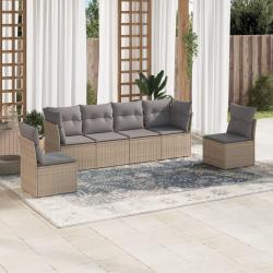 Salon de jardin avec coussins 6 pcs beige r&eacute;sine tress&eacute;e