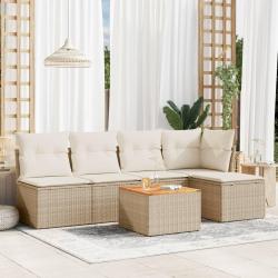 Salon de jardin avec coussins 6 pcs beige r&eacute;sine tress&eacute;e alsavelo
