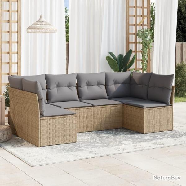 Salon de jardin avec coussins 6 pcs beige r�sine tress�e