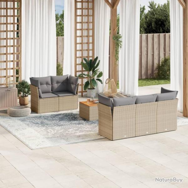 Salon de jardin avec coussins 6 pcs beige r�sine tress�e