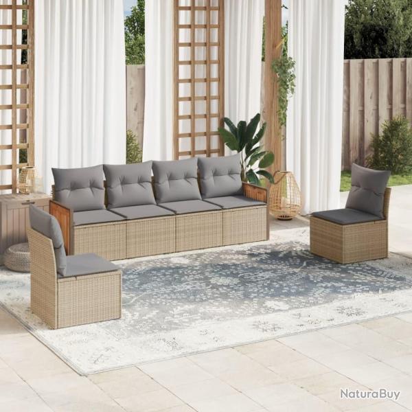 Salon de jardin avec coussins 6 pcs beige r�sine tress�e