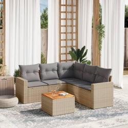 Salon de jardin avec coussins 6 pcs beige r&eacute;sine tress&eacute;e alsavelo
