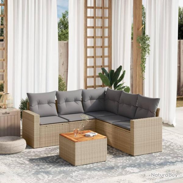 Salon de jardin avec coussins 6 pcs beige r�sine tress�e alsavelo