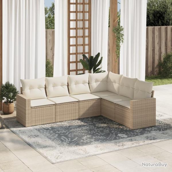 Salon de jardin avec coussins 6 pcs beige r�sine tress�e