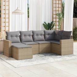 Salon de jardin avec coussins 6 pcs beige r&eacute;sine tress&eacute;e alsavelo