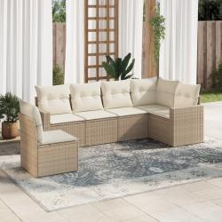 Salon de jardin avec coussins 6 pcs beige r&eacute;sine tress&eacute;e