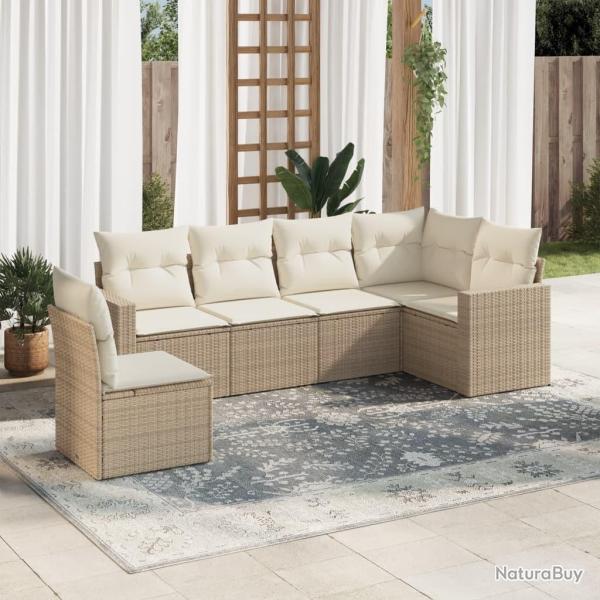 Salon de jardin avec coussins 6 pcs beige r�sine tress�e