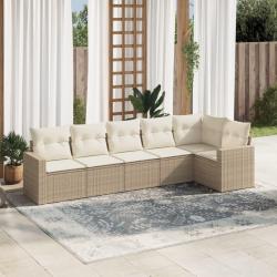Salon de jardin avec coussins 6 pcs beige r&eacute;sine tress&eacute;e