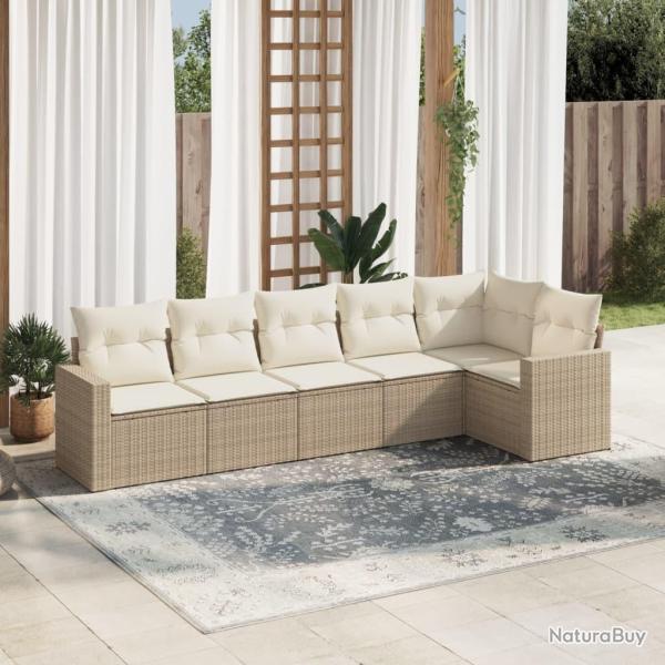Salon de jardin avec coussins 6 pcs beige r�sine tress�e