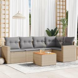 Salon de jardin avec coussins 6 pcs beige r&eacute;sine tress&eacute;e