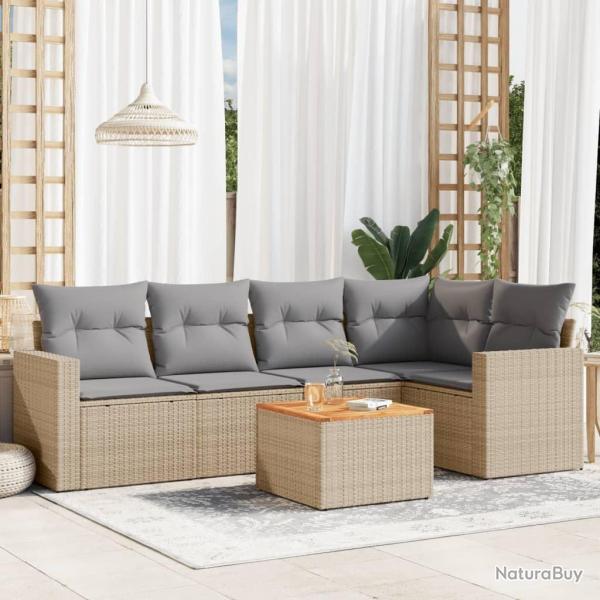 Salon de jardin avec coussins 6 pcs beige r�sine tress�e