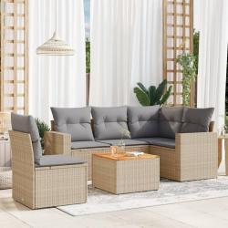 Salon de jardin avec coussins 6 pcs beige r&eacute;sine tress&eacute;e alsavelo