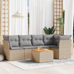 Salon de jardin avec coussins 6 pcs beige r&eacute;sine tress&eacute;e