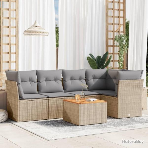 Salon de jardin avec coussins 6 pcs beige r�sine tress�e