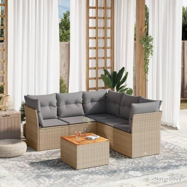 Salon de jardin avec coussins 6 pcs beige r�sine tress�e