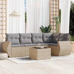 Salon de jardin avec coussins 6 pcs beige r&eacute;sine tress&eacute;e