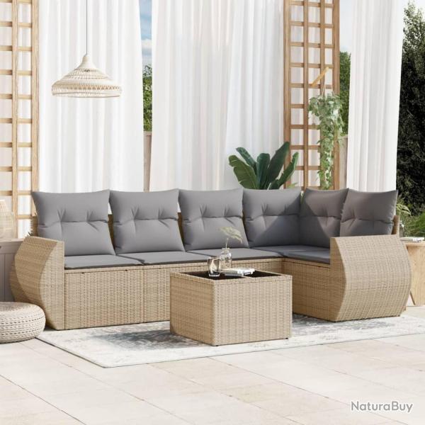 Salon de jardin avec coussins 6 pcs beige r�sine tress�e