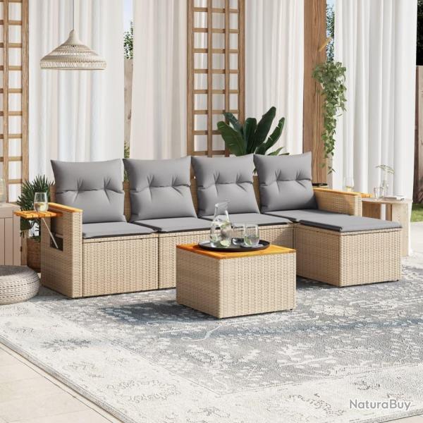 Salon de jardin avec coussins 6 pcs beige r�sine tress�e