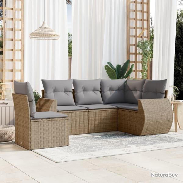 Salon de jardin avec coussins 6 pcs beige r�sine tress�e