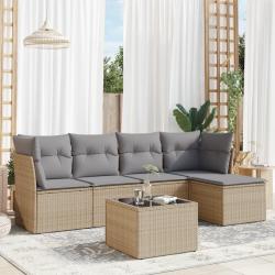 Salon de jardin avec coussins 6 pcs beige r&eacute;sine tress&eacute;e alsavelo
