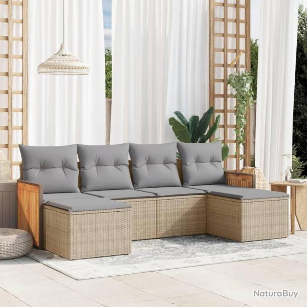 Salon de jardin avec coussins 6 pcs beige r�sine tress�e