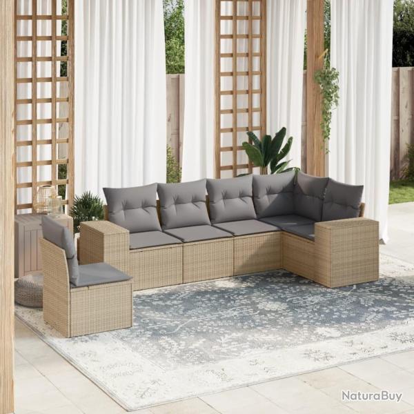 Salon de jardin avec coussins 6 pcs beige r�sine tress�e
