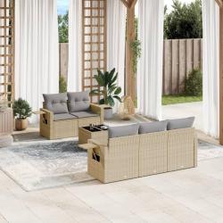 Salon de jardin avec coussins 6 pcs beige r&eacute;sine tress&eacute;e alsavelo