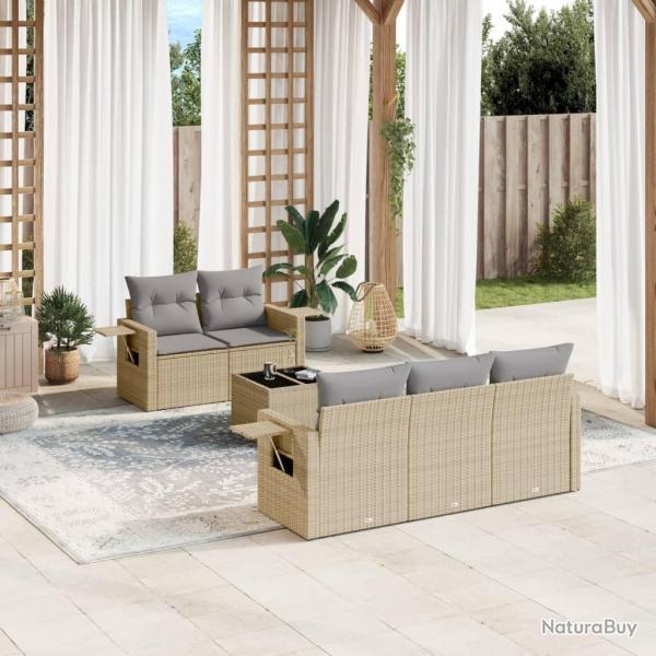 Salon de jardin avec coussins 6 pcs beige r�sine tress�e
