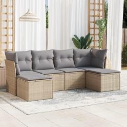 Salon de jardin avec coussins 6 pcs beige r&eacute;sine tress&eacute;e alsavelo
