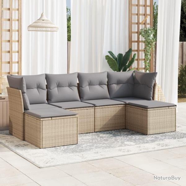Salon de jardin avec coussins 6 pcs beige r�sine tress�e alsavelo