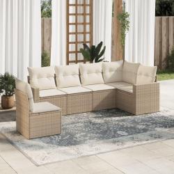 Salon de jardin avec coussins 6 pcs beige r&eacute;sine tress&eacute;e alsavelo