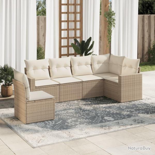 Salon de jardin avec coussins 6 pcs beige r�sine tress�e