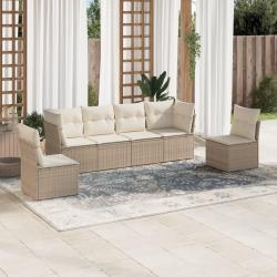 Salon de jardin avec coussins 6 pcs beige r&eacute;sine tress&eacute;e alsavelo