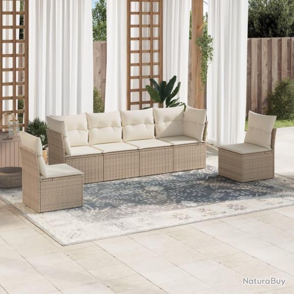 Salon de jardin avec coussins 6 pcs beige r�sine tress�e