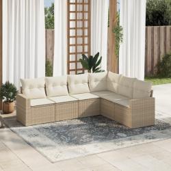 Salon de jardin avec coussins 6 pcs beige r&eacute;sine tress&eacute;e alsavelo