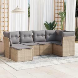 Salon de jardin avec coussins 6 pcs beige r&eacute;sine tress&eacute;e