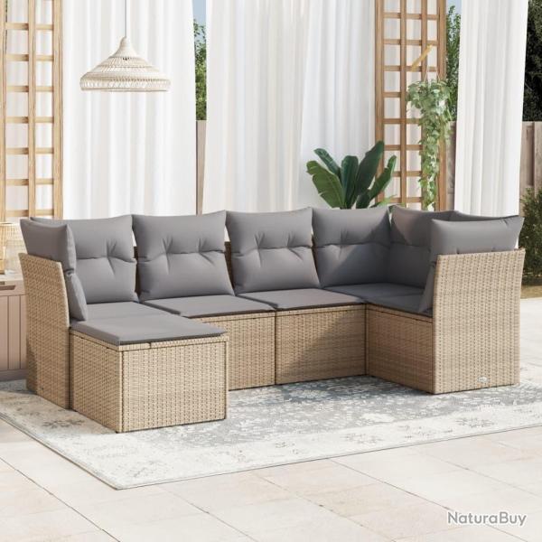 Salon de jardin avec coussins 6 pcs beige r�sine tress�e