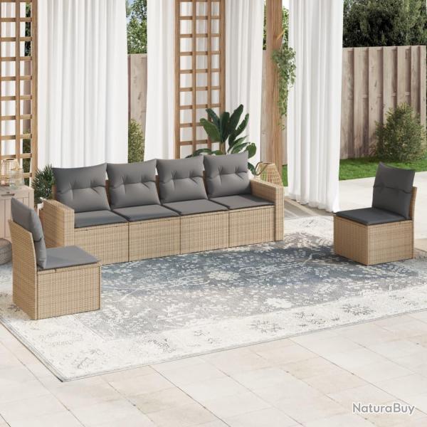 Salon de jardin avec coussins 6 pcs beige r�sine tress�e