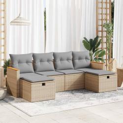 Salon de jardin avec coussins 6 pcs beige r&eacute;sine tress&eacute;e alsavelo