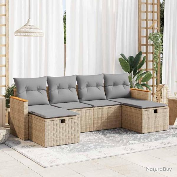 Salon de jardin avec coussins 6 pcs beige r�sine tress�e alsavelo