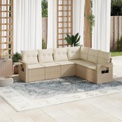 Salon de jardin avec coussins 6 pcs beige r&eacute;sine tress&eacute;e alsavelo