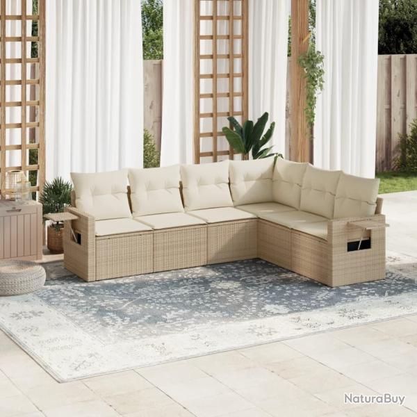 Salon de jardin avec coussins 6 pcs beige r�sine tress�e