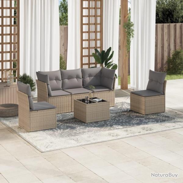 Salon de jardin avec coussins 6 pcs beige r�sine tress�e