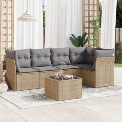Salon de jardin avec coussins 6 pcs beige r&eacute;sine tress&eacute;e alsavelo