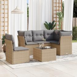 Salon de jardin avec coussins 6 pcs beige r&eacute;sine tress&eacute;e alsavelo