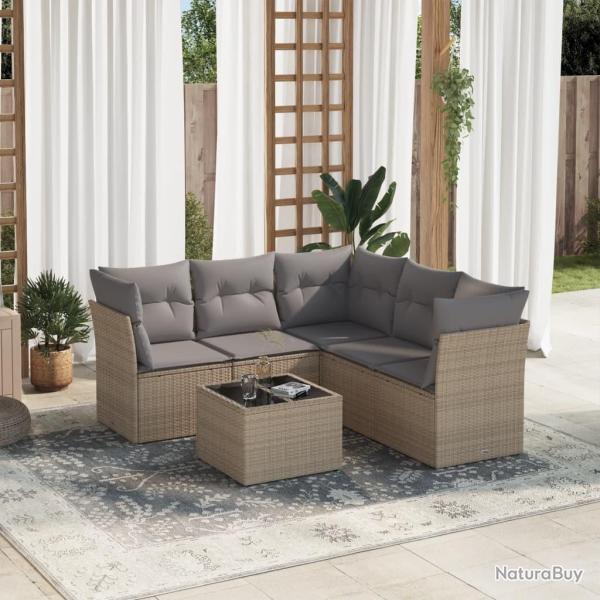Salon de jardin avec coussins 6 pcs beige r�sine tress�e
