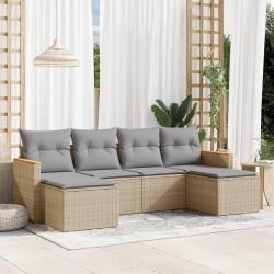 Salon de jardin avec coussins 6 pcs beige r&eacute;sine tress&eacute;e