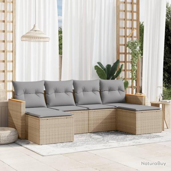 Salon de jardin avec coussins 6 pcs beige r�sine tress�e
