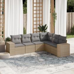 Salon de jardin avec coussins 6 pcs beige r&eacute;sine tress&eacute;e alsavelo