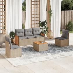 Salon de jardin avec coussins 6 pcs beige r&eacute;sine tress&eacute;e